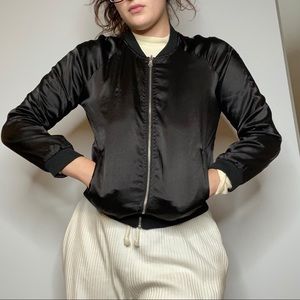 black & rose gold reversible bomber satin jacket